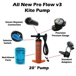 PKS Pro Flow V3 Large Kite & Wing Pump With PSI Meter 20" Discounts Apply ! -Pro Surf Shop pks 2020 pro flow v3 pump 4
